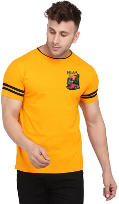 tfurnish Striped Men Round Neck Yellow T-Shirt