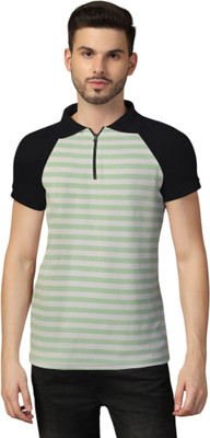 GEUM Striped Men Polo Neck Green T-Shirt