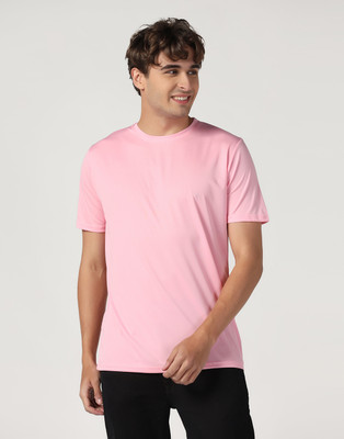 INKKR Solid Men Round Neck Pink T-Shirt