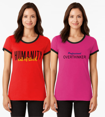 NOVIO Typography Women Round Neck Multicolor T-Shirt