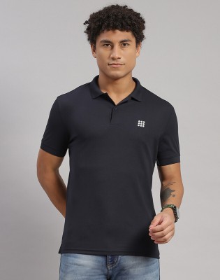 Rock.it Solid Men Polo Neck Navy Blue T-Shirt