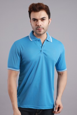 SCUBA Solid Men Polo Neck Blue T-Shirt