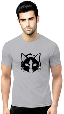 LV CARE Printed Men Round Neck Grey T-Shirt