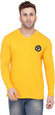 Blisstone Printed Men V Neck Yellow T-Shirt
