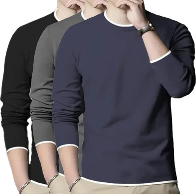 DIAZ Solid Men Round Neck Multicolor T-Shirt