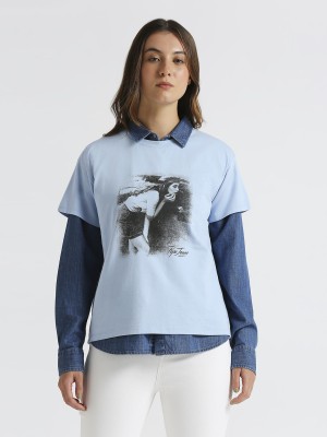 Pepe Jeans Printed Women Round Neck Blue T-Shirt