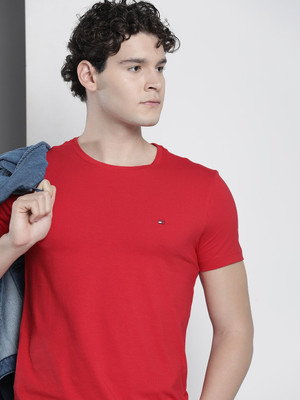 TOMMY HILFIGER Solid Men Crew Neck Red T-Shirt