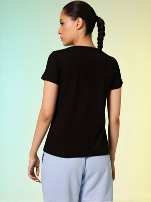 SZN Printed Women Round Neck Black T-Shirt