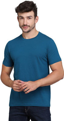 SLOWLORIS Solid Men Round Neck Dark Blue T-Shirt