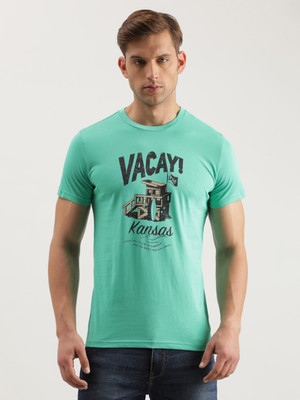 LEE Printed, Typography Men Round Neck Green T-Shirt