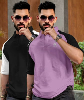 BELACHY Colorblock Men Polo Neck Black T-Shirt