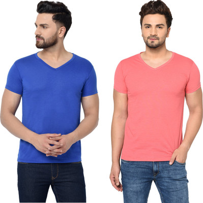 Tresna Trendy Solid Men V Neck Multicolor T-Shirt