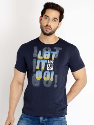 Status Quo Typography Men Round Neck Navy Blue T-Shirt