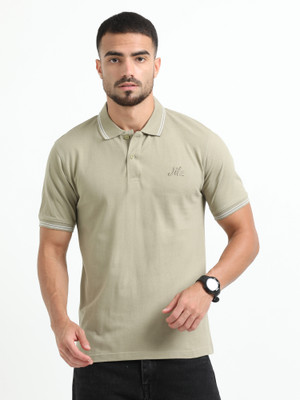 JILZ Solid Men Polo Neck Beige T-Shirt