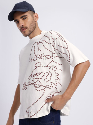 Glitchez Printed Men Round Neck White T-Shirt