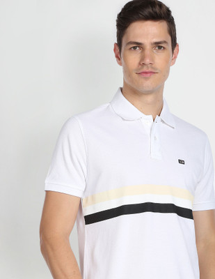 Arrow Sport Striped Men Polo Neck White T-Shirt
