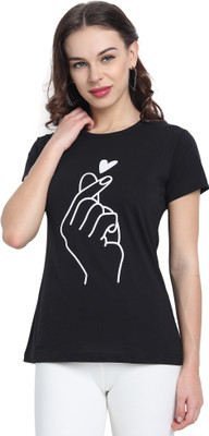 Moda Rapido Printed Women Round Neck Black T-Shirt