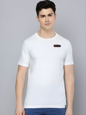 Moda Rapido Self Design Men Round Neck White T-Shirt