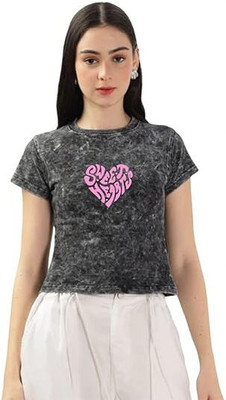 SKRATS Solid Women Round Neck Black T-Shirt