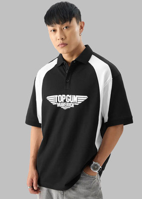 Pagalpan Self Design Men Polo Neck Black, White T-Shirt