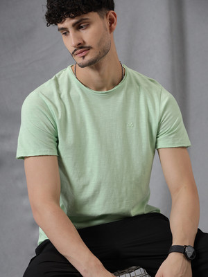 WROGN Self Design Men Round Neck Green T-Shirt