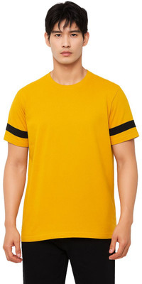 HOLDIT Solid Men Round Neck Gold T-Shirt