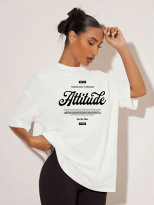 SZN Graphic Print, Typography Women Round Neck White T-Shirt
