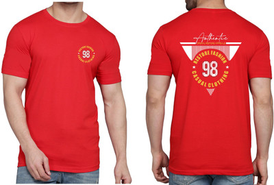 WOOSTRO Printed Men Round Neck Red T-Shirt