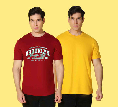 WOOSTRO Solid, Graphic Print Men Round Neck Red, Yellow T-Shirt