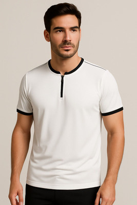 Clickwell Trend Solid Men Henley Neck White T-Shirt