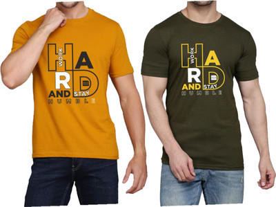 WOOSTRO Printed Men Round Neck Brown, Dark Green T-Shirt