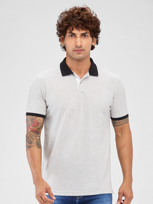 PARK AVENUE Solid Men Polo Neck Grey T-Shirt