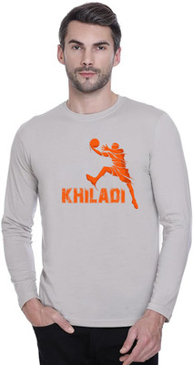LV CARE Printed, Self Design Men Round Neck Grey T-Shirt