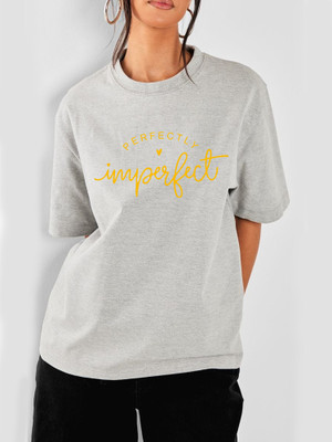 InkTees Printed, Typography Women Round Neck Grey T-Shirt
