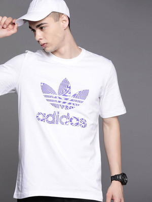 ADIDAS Printed Men Round Neck White T-Shirt