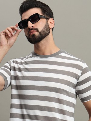 GETGOLF Striped Men Round Neck Grey T-Shirt