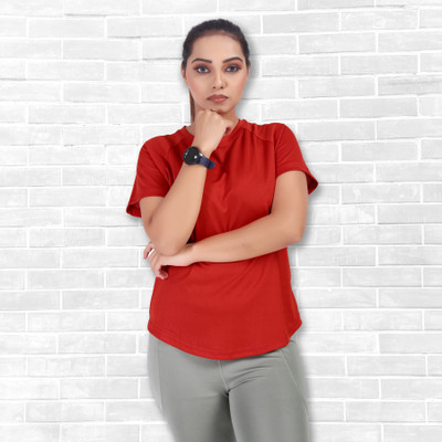 MYo2 Solid Women Round Neck Red T-Shirt