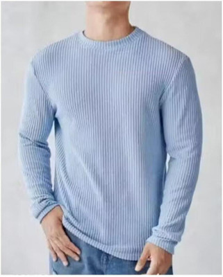 At Last Fashion Self Design Men Round Neck Blue T-Shirt