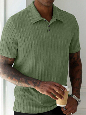 KAJARU Self Design Men Polo Neck Green T-Shirt