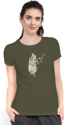 Blingmore Printed Women Round Neck Green T-Shirt