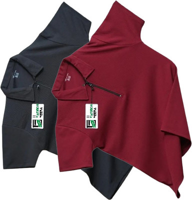 HELMONT Solid Men Polo Neck Black, Maroon T-Shirt