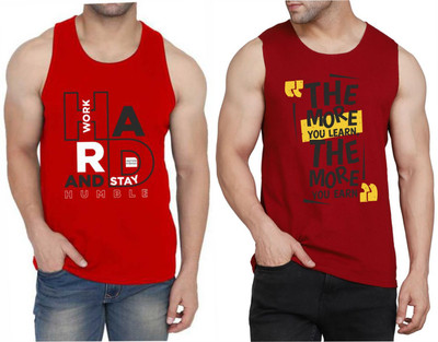 WOOSTRO Printed Men Scoop Neck Red, Maroon T-Shirt