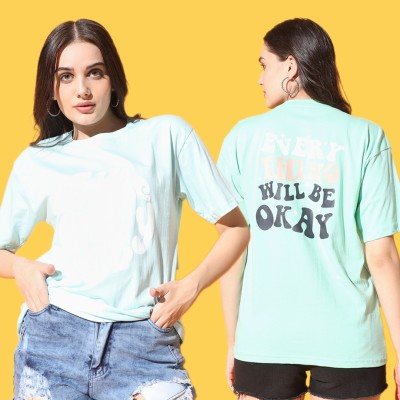 SwellSwag Typography Women Round Neck Light Green T-Shirt