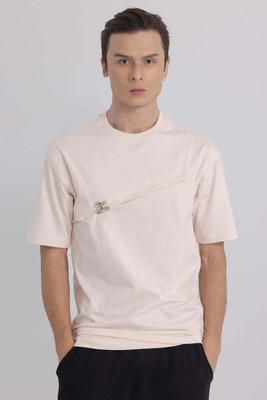 Snitch Solid Men Round Neck White T-Shirt