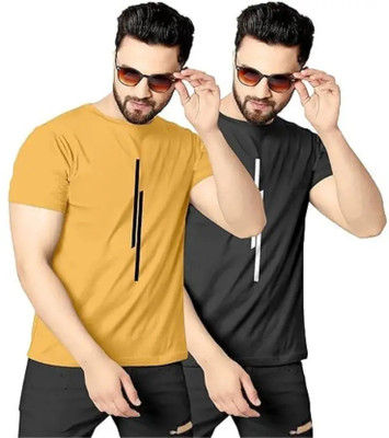MISTY COLLECTION Striped Men Round Neck Black, Yellow T-Shirt
