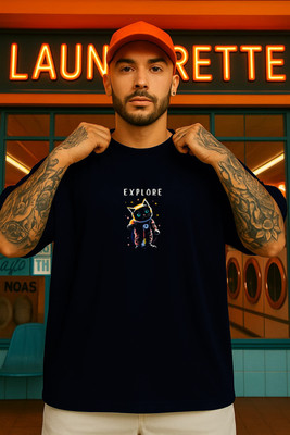 CULISH Printed Men Round Neck Navy Blue T-Shirt