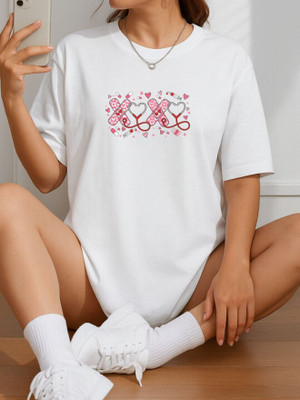 SZN Graphic Print Women Round Neck White T-Shirt