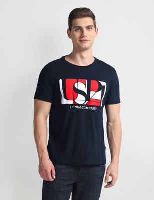 U.S. POLO ASSN. Printed Men Crew Neck Blue T-Shirt
