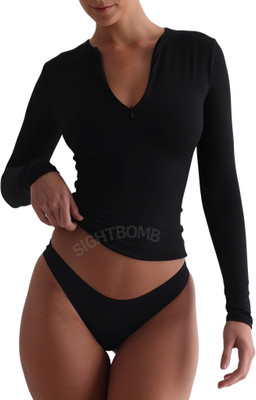 SIGHTBOMB Solid Women Round Neck Black T-Shirt