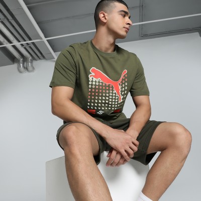 PUMA Solid Men Crew Neck Green T-Shirt